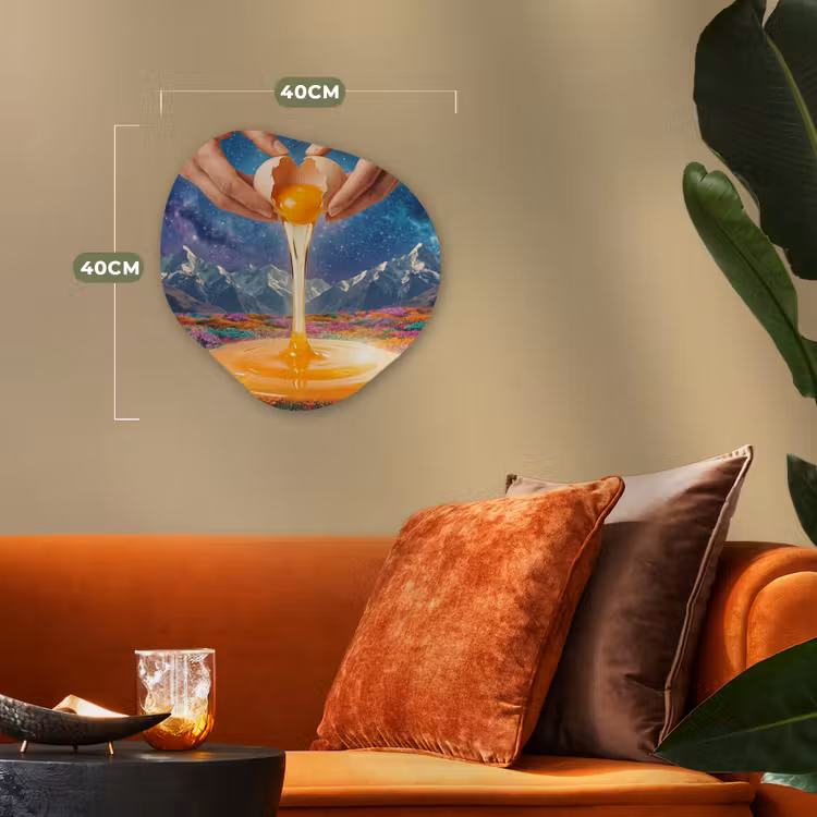 Forexbild Organische Form - Hände – Ei – Surrealismus - Handen - Ei - Surrealisme Wandcirkel Organisch Forex 3mm klein