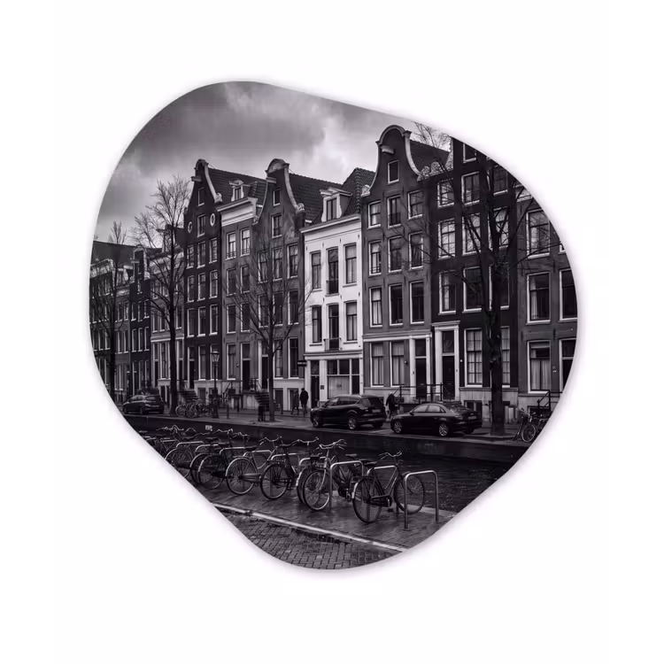 Huis - Gracht - Amsterdam - Architectuur - Zwart-wit Wandcirkel Organisch Forex 3mm klein -3d