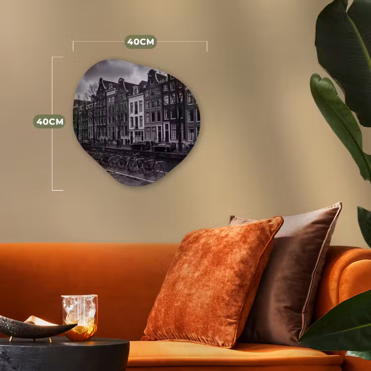 Huis - Gracht - Amsterdam - Architectuur - Zwart-wit Wandcirkel Organisch Forex 3mm klein -sfeer3
