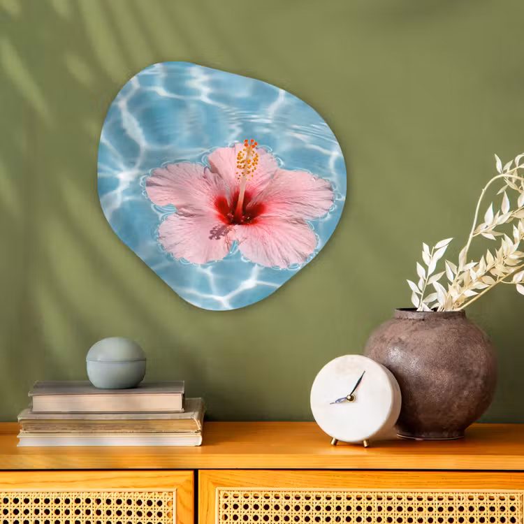 Hibiscus - Water - Roze Wandcirkel Organisch Forex 3mm klein -sfeer2