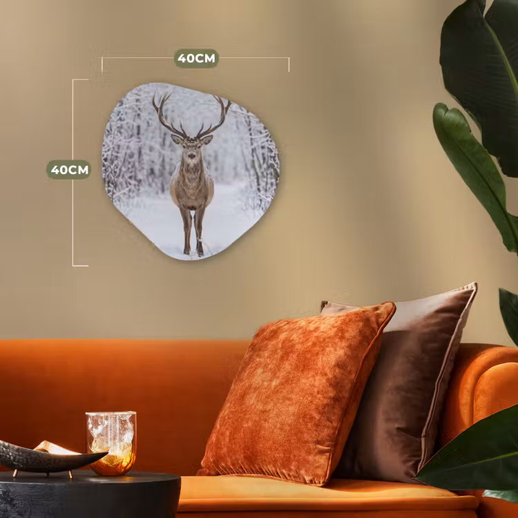 Hert - Winter - Bos - Natuur - Wit Wandcirkel Organisch Forex 3mm klein -sfeer3