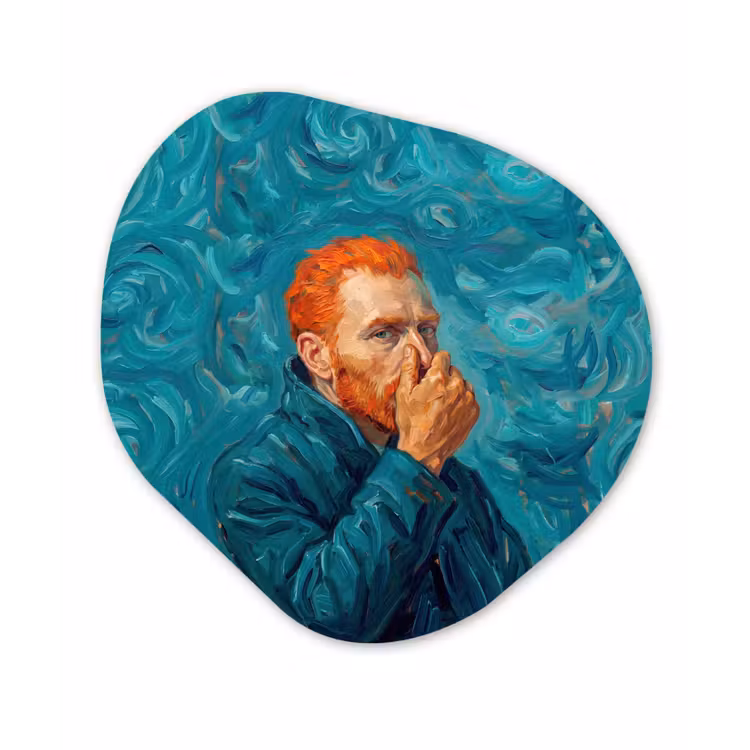 Portret - Klassiek - Blauw Wandcirkel Organisch Forex 3mm klein -3d