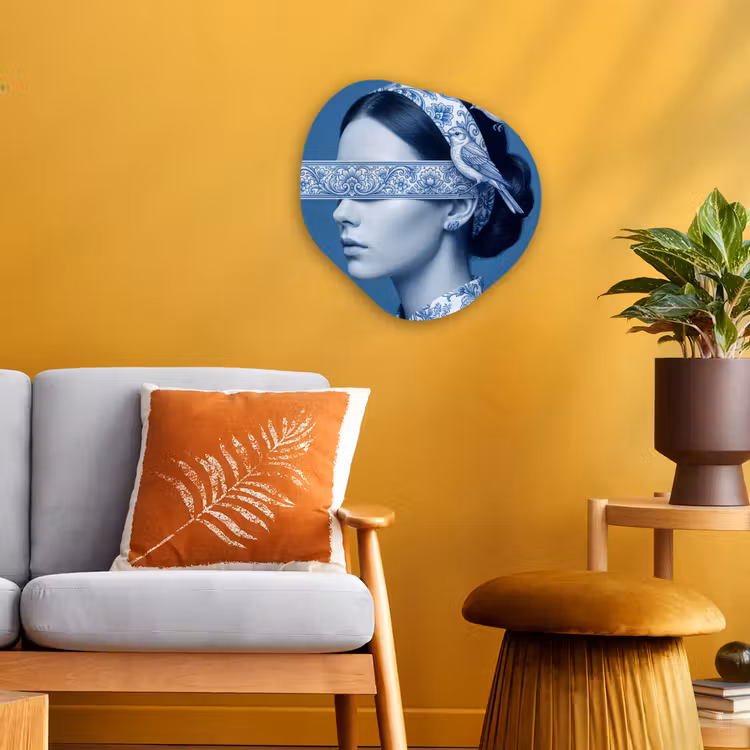 Portret - Klassiek - Wit - Blauw Wandcirkel Organisch Forex 3mm klein -sfeer4