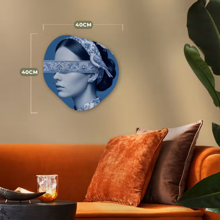 Portret - Klassiek - Wit - Blauw Wandcirkel Organisch Forex 3mm klein -sfeer3
