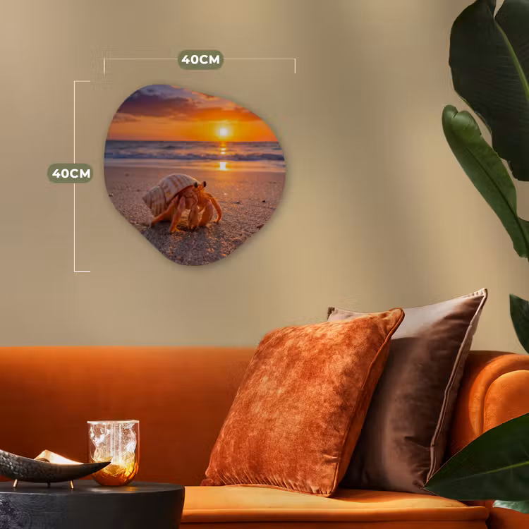 Kreeft - Strand - Natuur - Zonsondergang - Oranje Wandcirkel Organisch Forex 3mm klein -sfeer3