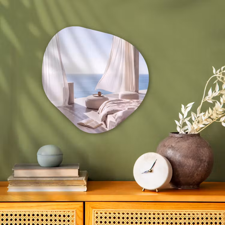 Interieur - Zeezicht - Modern - Rust - Beige Wandcirkel Organisch Forex 3mm klein -sfeer2
