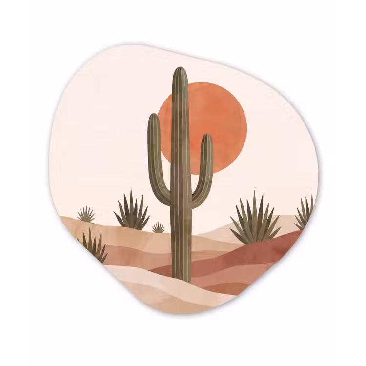 Cactus - Duinen - Modern - Landschap - Groen Wandcirkel Organisch Forex 3mm klein -3d