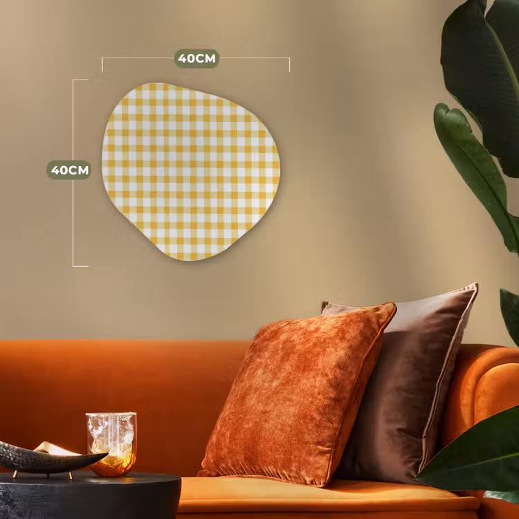 Ruit - Gingham - Klassiek - Geel en Wit Wandcirkel Organisch Forex 3mm klein 629 -sfeer3
