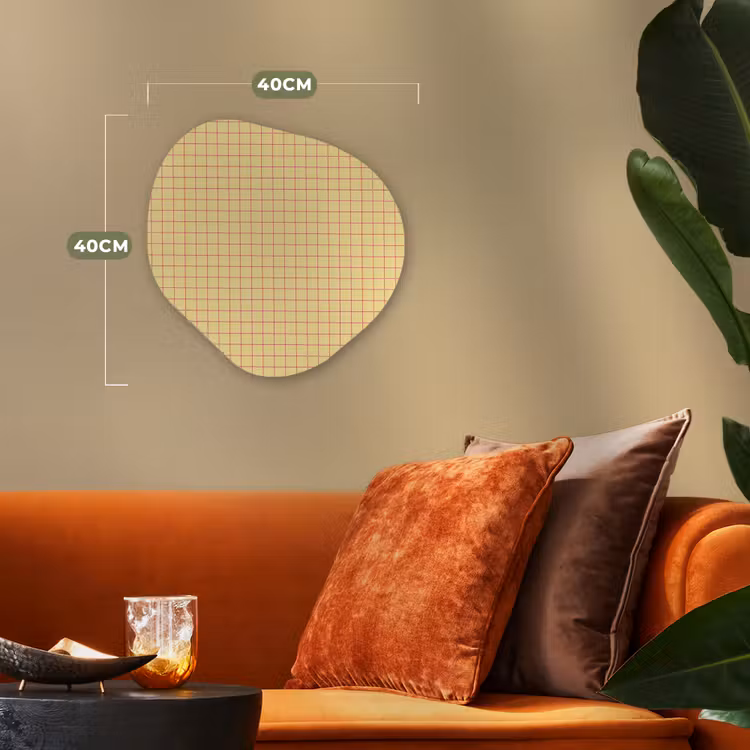Ruitjes - Grid - Minimalistisch - Geel - Roze Wandcirkel Organisch Forex 3mm klein 629 -sfeer3