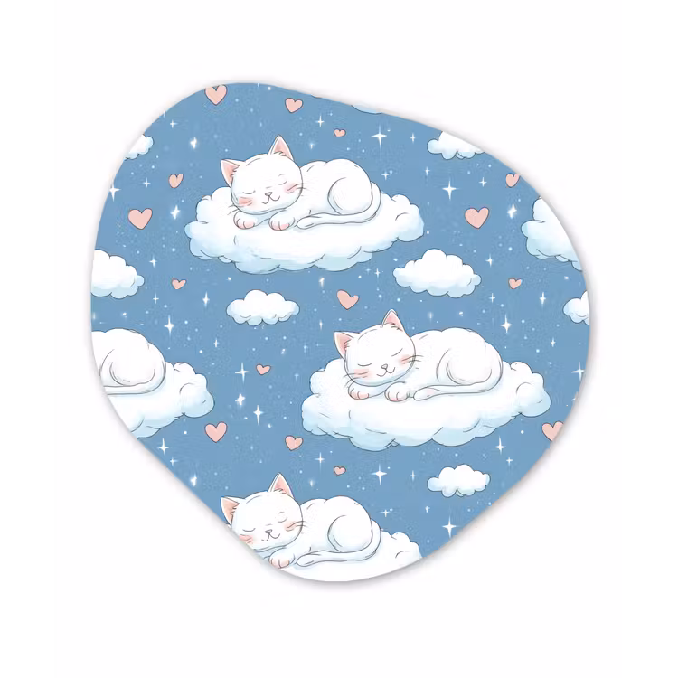 Kitten - Wolken - Blauw Wandcirkel Organisch Forex 3mm klein 629 -3d