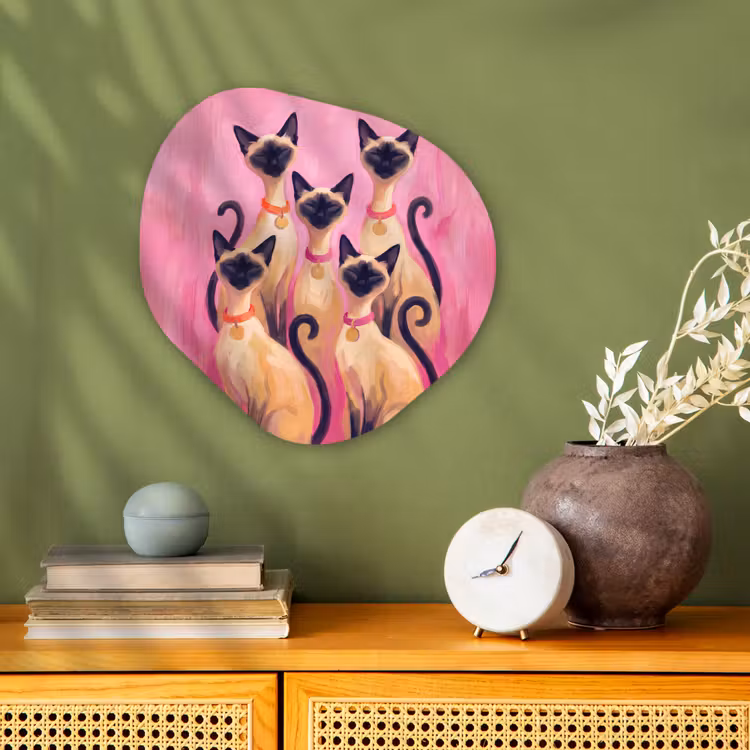Kat - Groep - Dieren - Modern - Roze Wandcirkel Organisch Forex 3mm klein -sfeer2