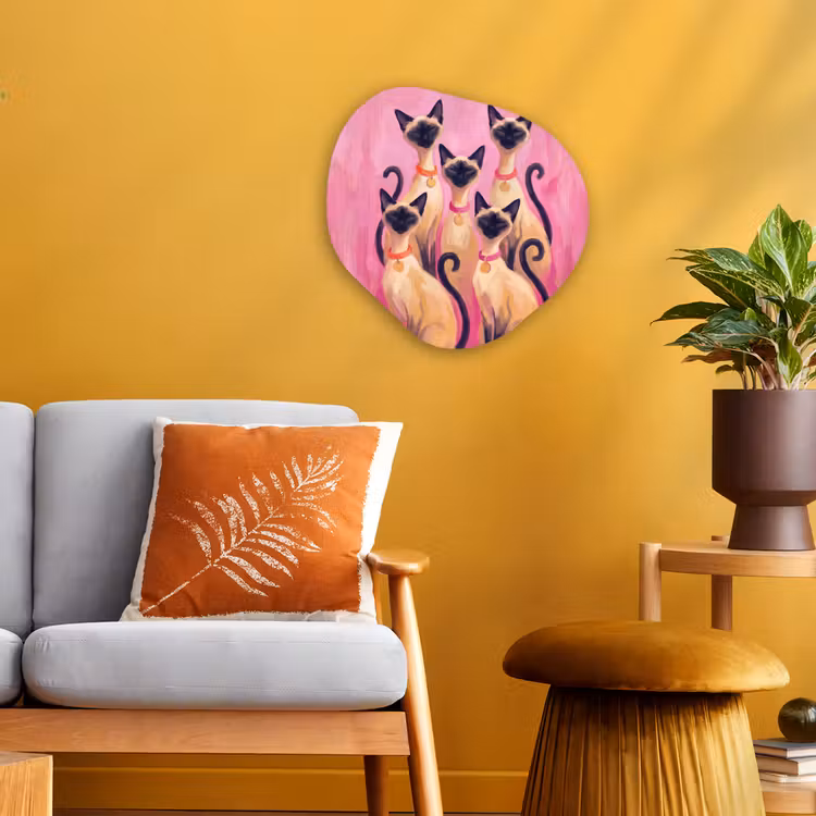 Kat - Groep - Dieren - Modern - Roze Wandcirkel Organisch Forex 3mm klein -sfeer4
