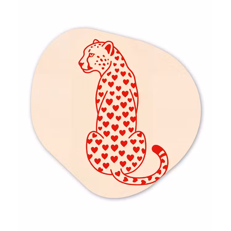 Kat - Harten - Dieren - Modern - Rood Wandcirkel Organisch Forex 3mm klein -3d