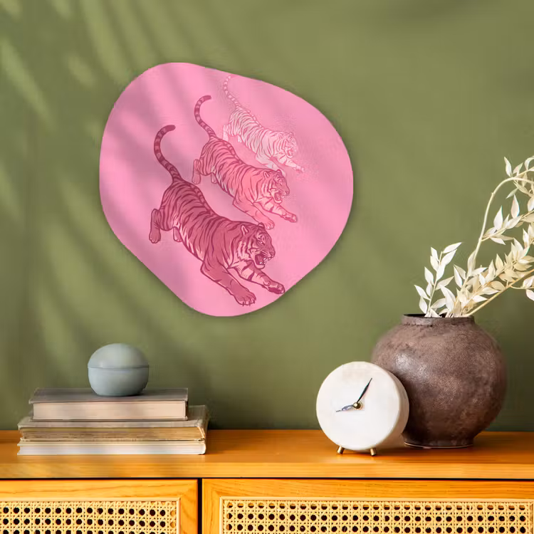 Kat - Springend - Dieren - Roze - Modern Wandcirkel Organisch Forex 3mm klein -sfeer2