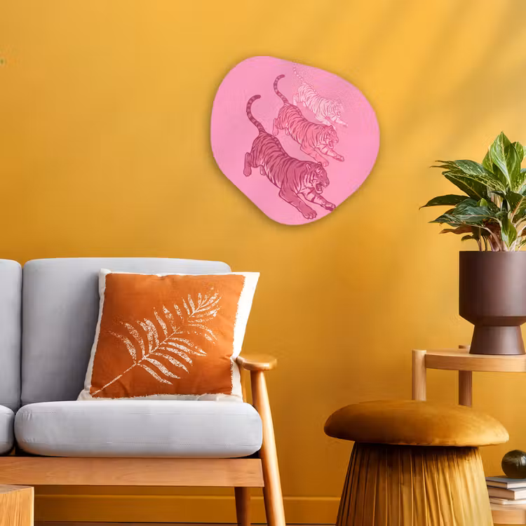 Kat - Springend - Dieren - Roze - Modern Wandcirkel Organisch Forex 3mm klein -sfeer4