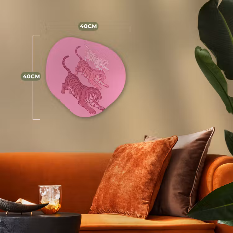 Kat - Springend - Dieren - Roze - Modern Wandcirkel Organisch Forex 3mm klein -sfeer3