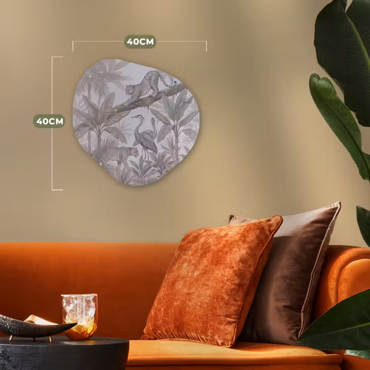 Kat - Vogel - Jungle - Illustratie - Dieren Wandcirkel Organisch Forex 3mm klein -sfeer3