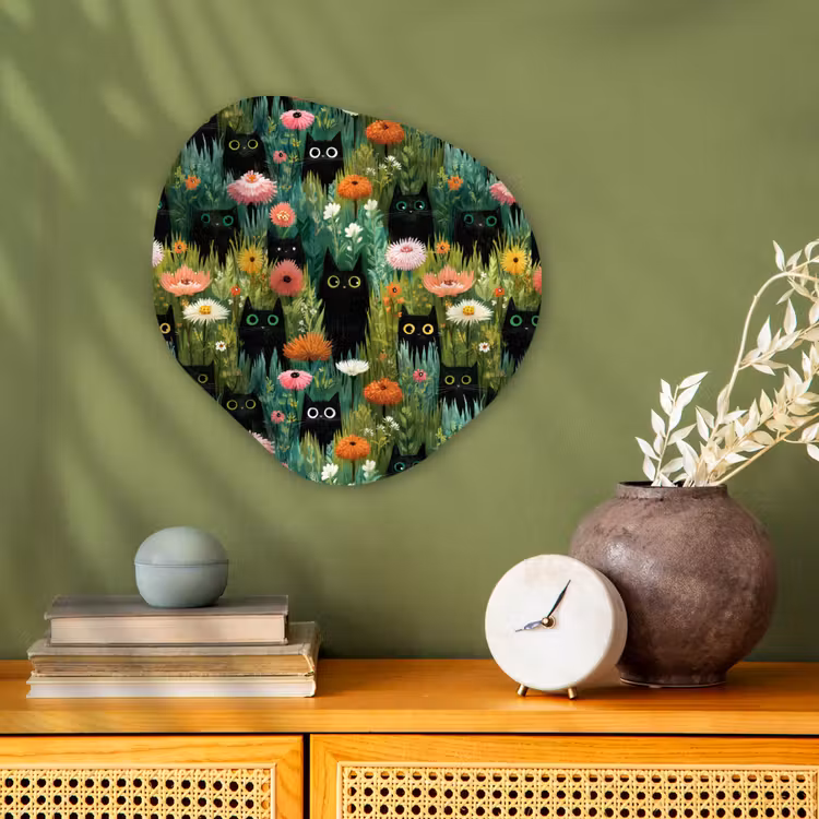 Katten - Bloemen - Kleurrijk Wandcirkel Organisch Forex 3mm klein 629 -sfeer2