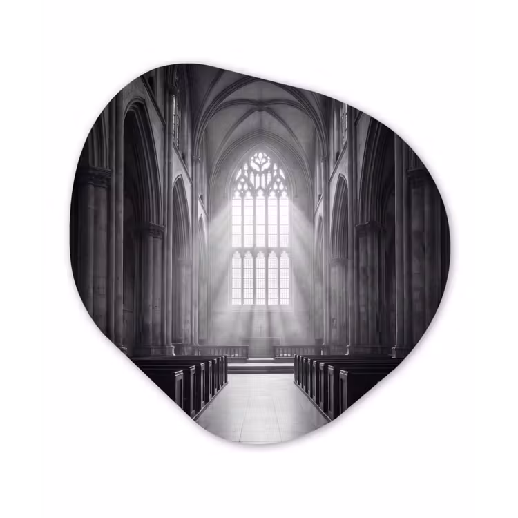 Kerk - Interieur - Lichtstralen - Architectuur - Klassiek Wandcirkel Organisch Forex 3mm klein -3d