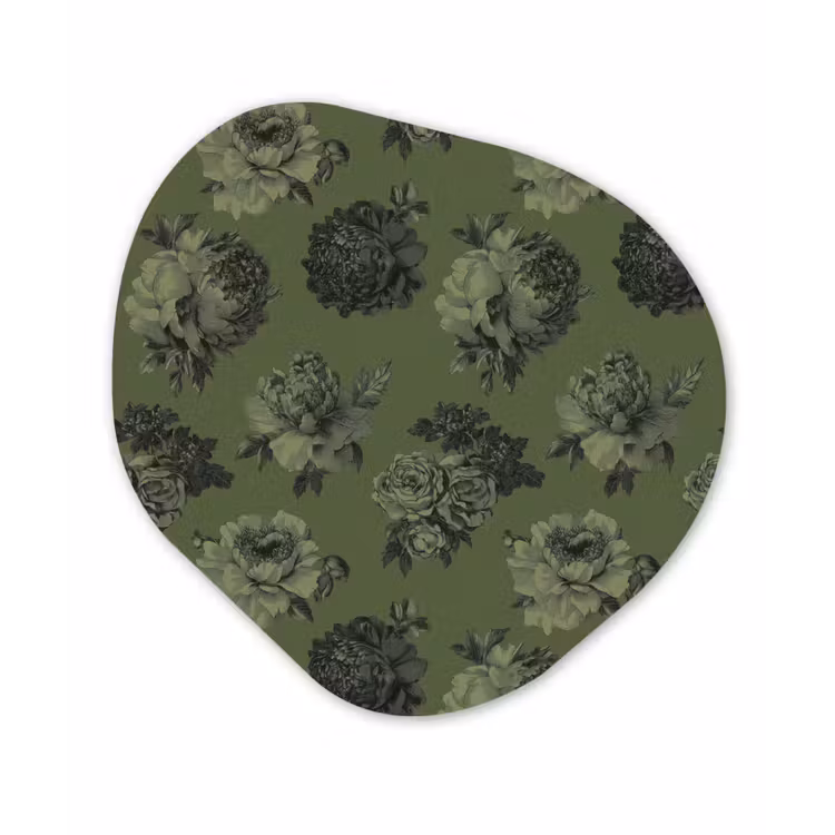 Klassiek - botanisch - olijfgroen - bloemen Wandcirkel Organisch Forex 3mm klein 629 -3d