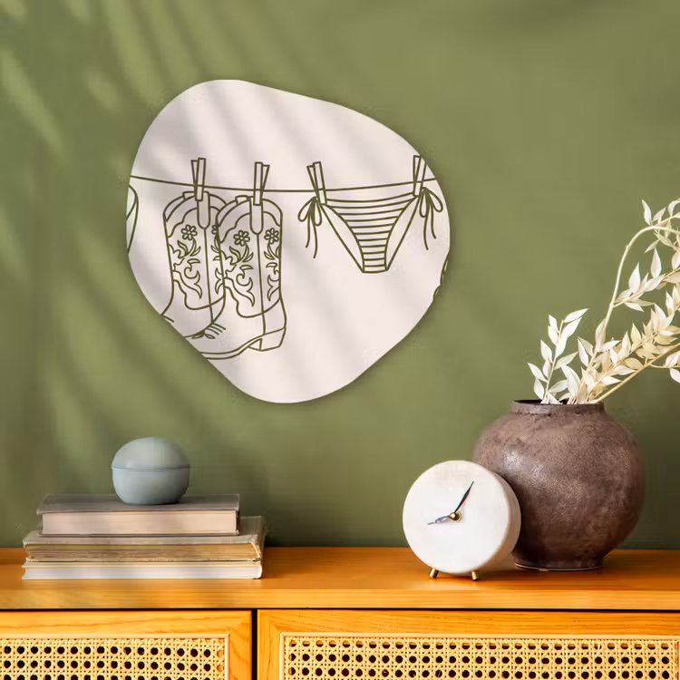 Kleding - Waslijn - Zomer - Lijntekening - Groen Wandcirkel Organisch Forex 3mm klein -sfeer2