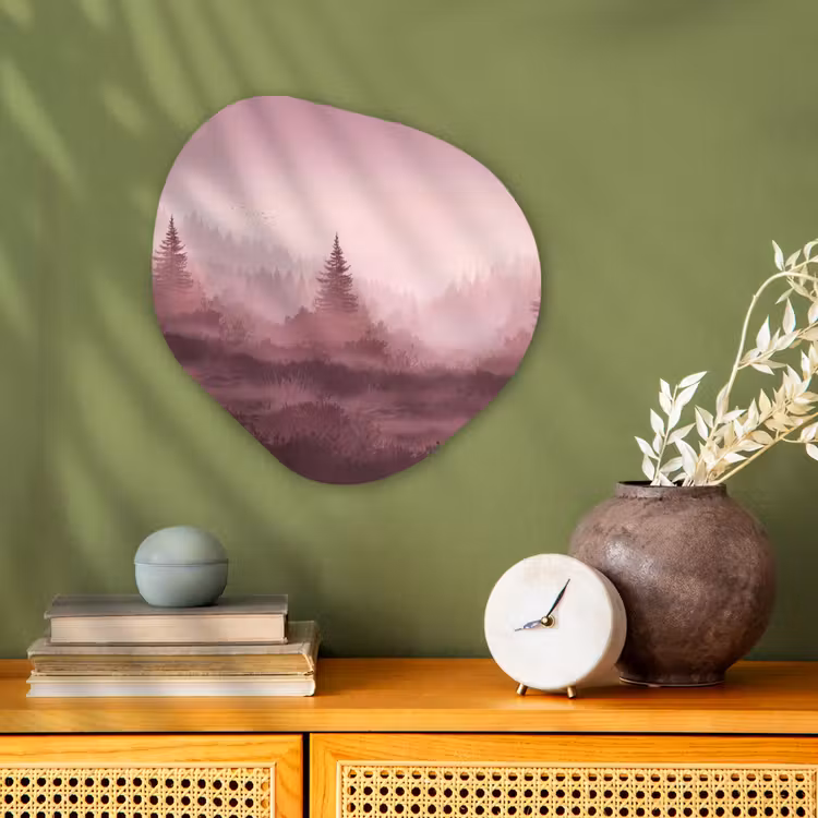 Landschap - Mistig - Roze Wandcirkel Organisch Forex 3mm klein -sfeer2