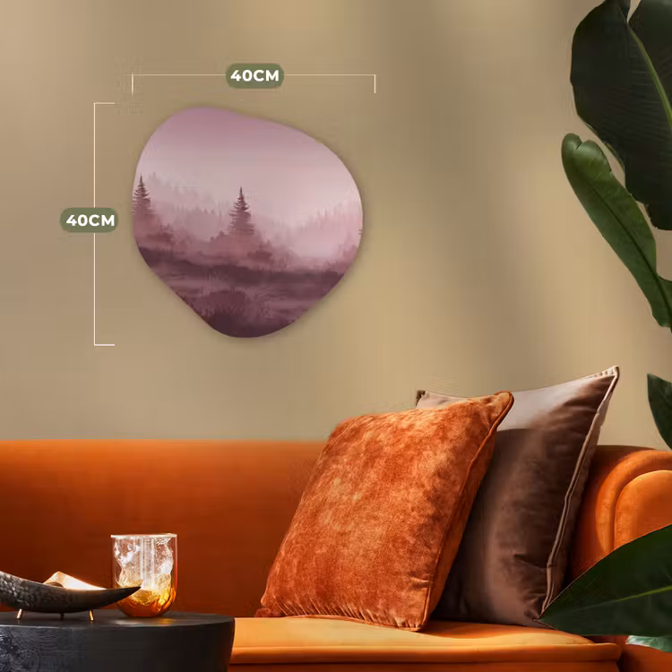 Landschap - Mistig - Roze Wandcirkel Organisch Forex 3mm klein -sfeer3