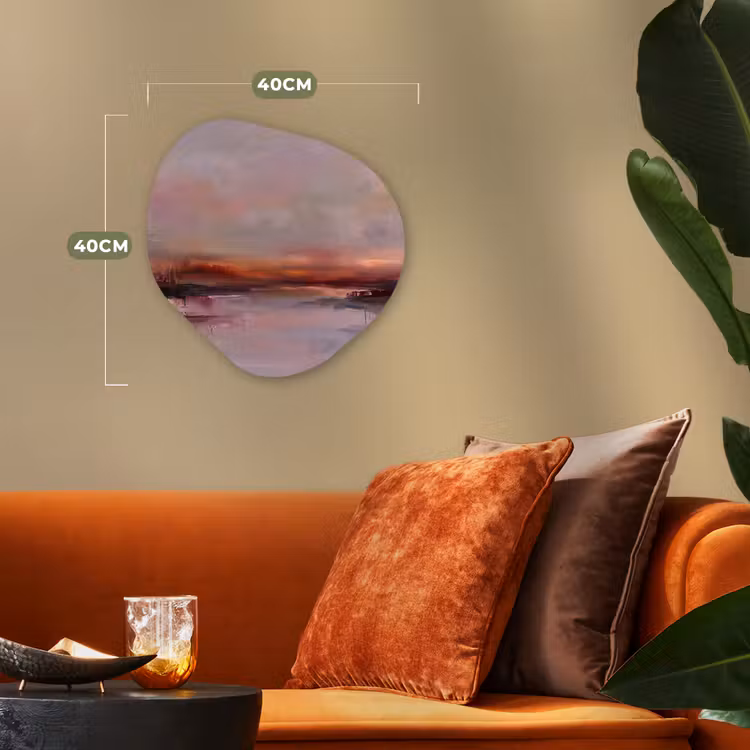 Landschap - Zonsondergang - Abstract - Modern - Roze Wandcirkel Organisch Forex 3mm klein -sfeer3