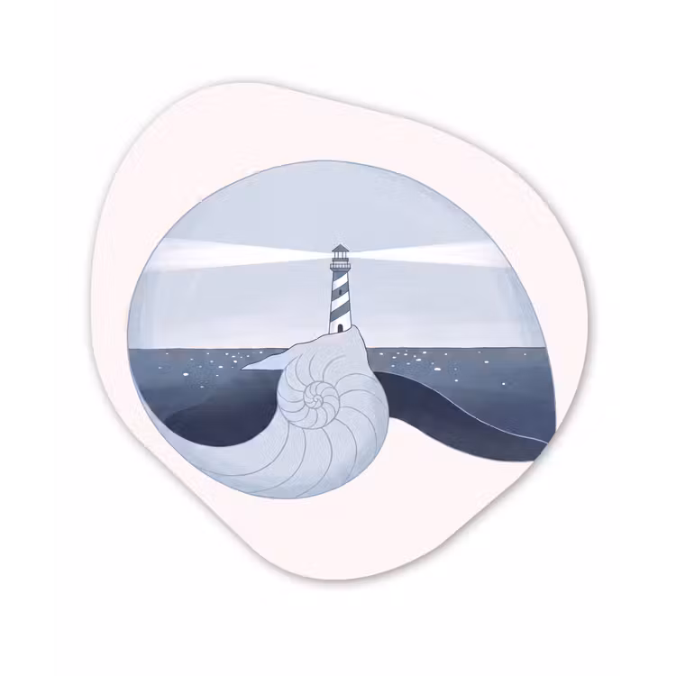 Vuurtoren - Zee - Schelp - Abstract - Blauw Wandcirkel Organisch Forex 3mm klein -3d
