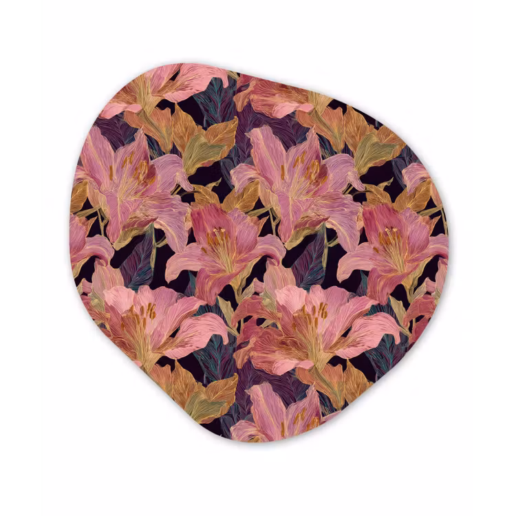 Lelies - Patroon - Roze - Goud Wandcirkel Organisch Forex 3mm klein 629 -3d