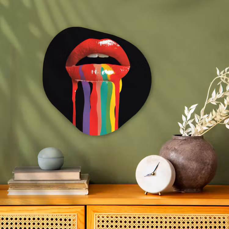 Lippen - Kleuren - Zwart Wandcirkel Organisch Forex 3mm klein -sfeer2