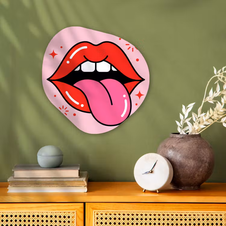 Lippen - Tong - Pop-art - Kleurrijk - Roze Wandcirkel Organisch Forex 3mm klein -sfeer2