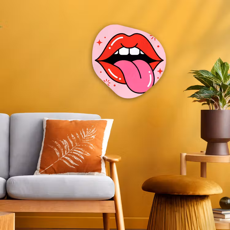 Lippen - Tong - Pop-art - Kleurrijk - Roze Wandcirkel Organisch Forex 3mm klein -sfeer4