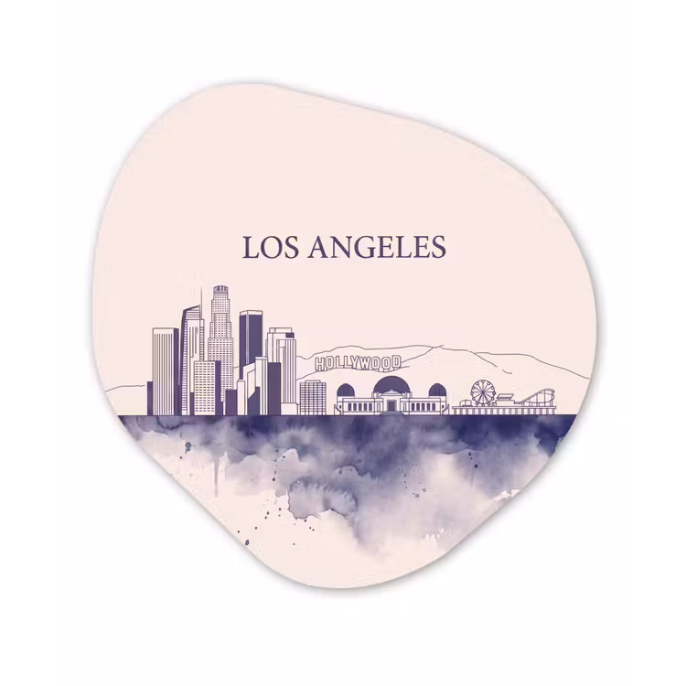 Los Angeles - Skyline - Architectuur - Aquarel - Blauw Wandcirkel Organisch Forex 3mm klein -3d