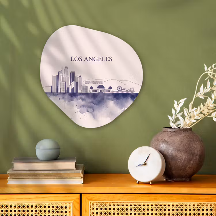 Los Angeles - Skyline - Architectuur - Aquarel - Blauw Wandcirkel Organisch Forex 3mm klein -sfeer2