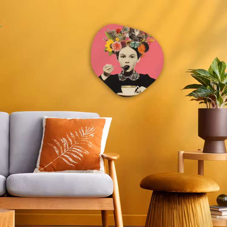 Meisje - Kopje - Bloemen - Roze Wandcirkel Organisch Forex 3mm klein -sfeer4