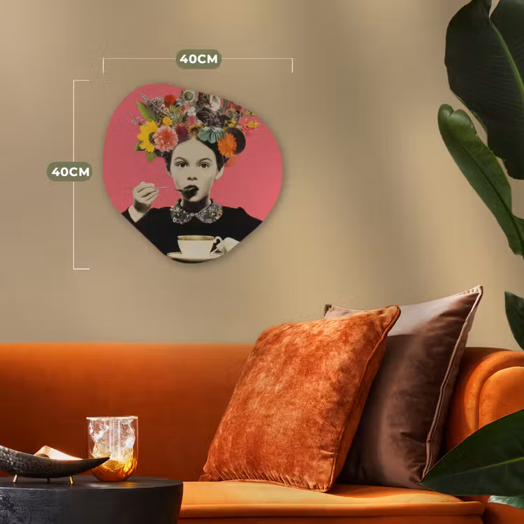 Meisje - Kopje - Bloemen - Roze Wandcirkel Organisch Forex 3mm klein -sfeer3