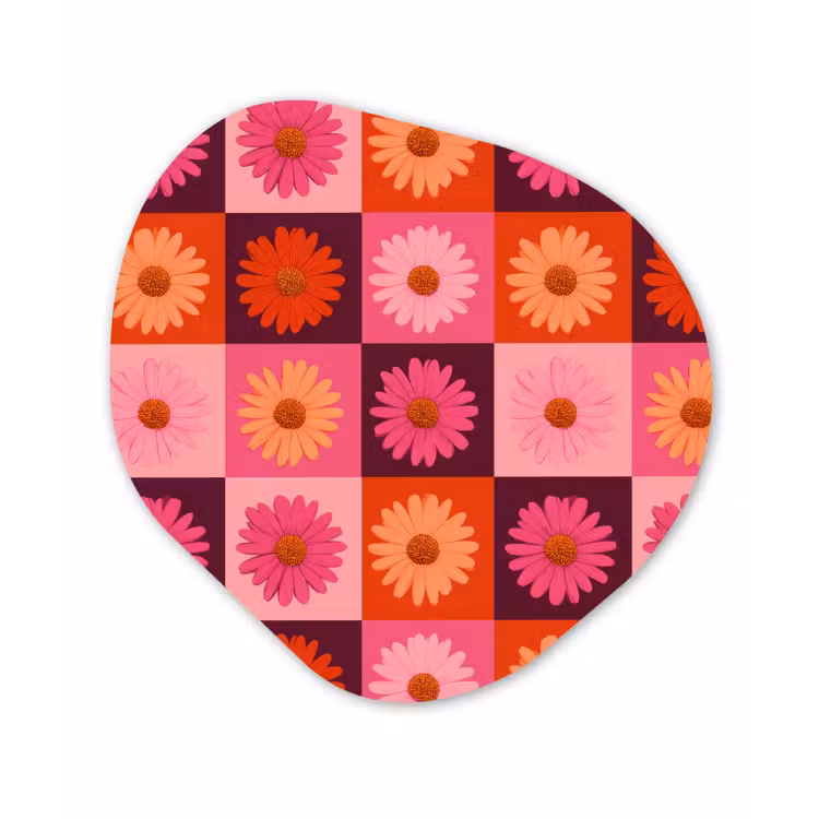 Madeliefjes - Dambord - Retro - Roze - Oranje Wandcirkel Organisch Forex 3mm klein 629 -3d