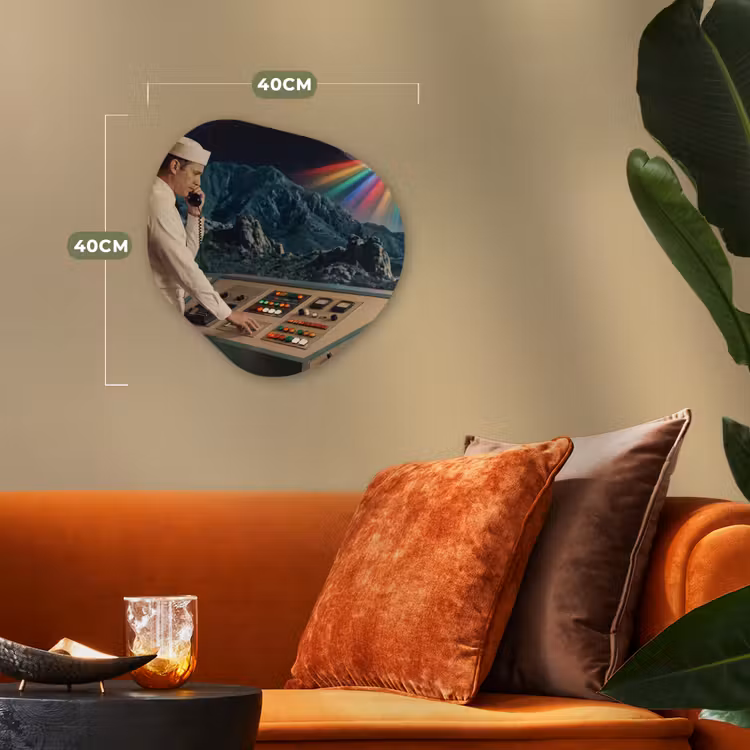 Forexbild Organische Form - Mann – Kontrollraum – Strand - Man - Controlekamer - Strand Wandcirkel Organisch Forex 3mm klein
