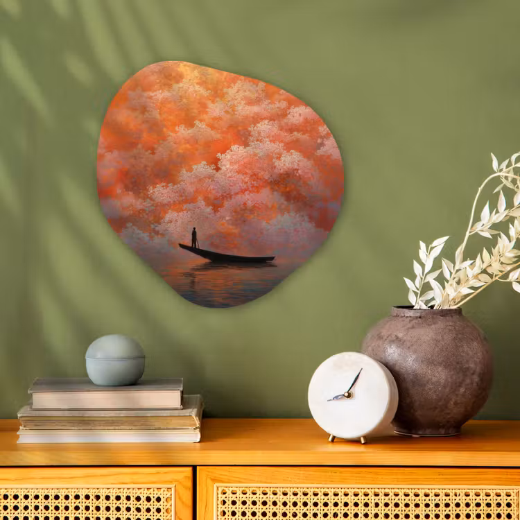 Zee - Boot - Wolken - Oranje Wandcirkel Organisch Forex 3mm klein -sfeer2