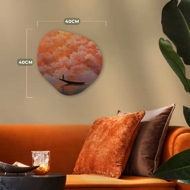 Zee - Boot - Wolken - Oranje Wandcirkel Organisch Forex 3mm klein -sfeer3