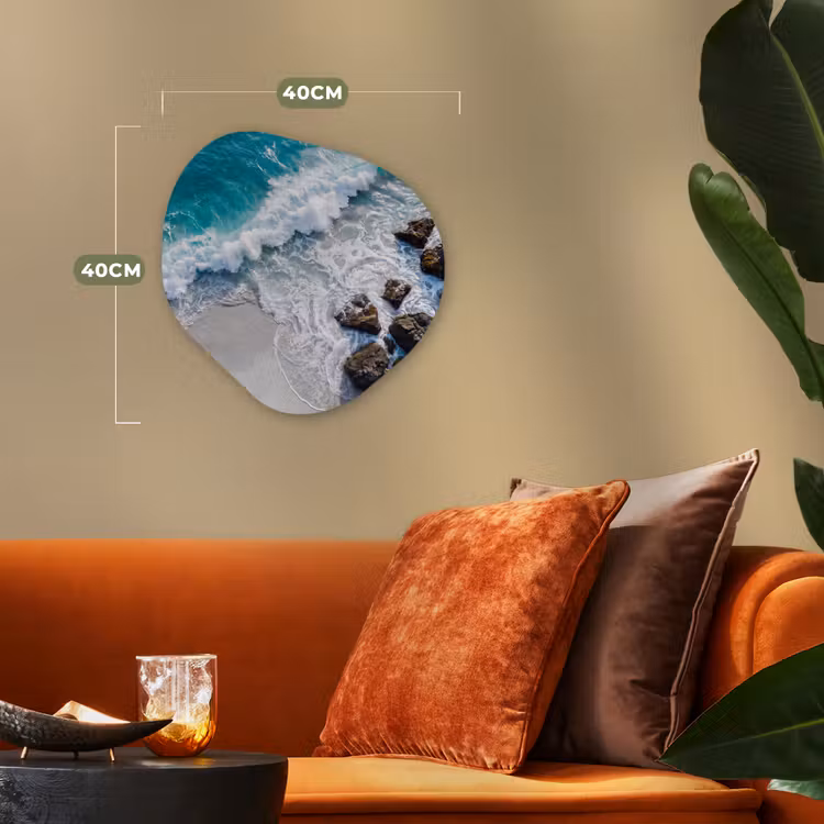 Zee - Golf - Strand - Natuur - Blauw Wandcirkel Organisch Forex 3mm klein -sfeer3