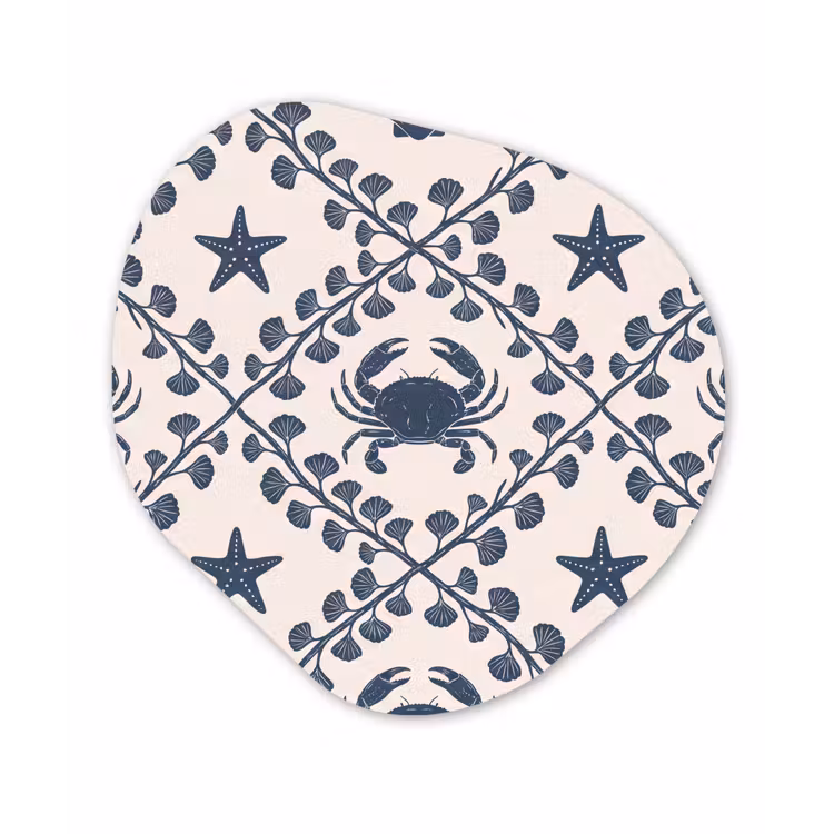 Zee - Krab - Zeester - Patroon - Blauw Wandcirkel Organisch Forex 3mm klein -3d