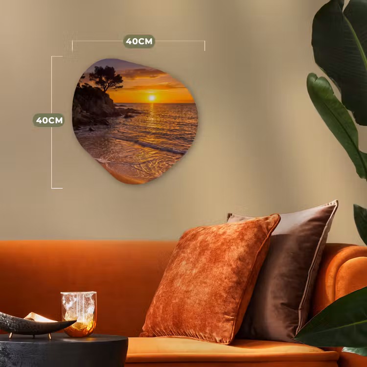 Zee - Kust - Zonsondergang - Natuur - Oranje Wandcirkel Organisch Forex 3mm klein -sfeer3