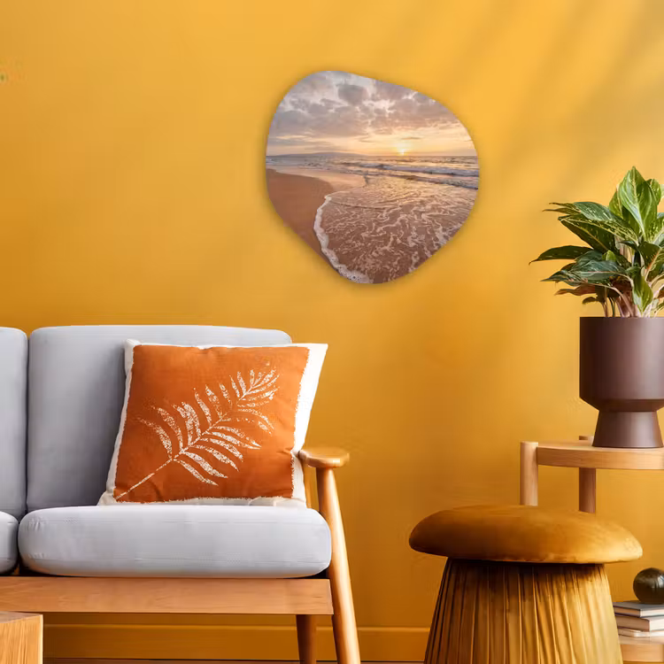 Zee - Kustlijn - Wolken - Landschap - Oranje Wandcirkel Organisch Forex 3mm klein -sfeer4