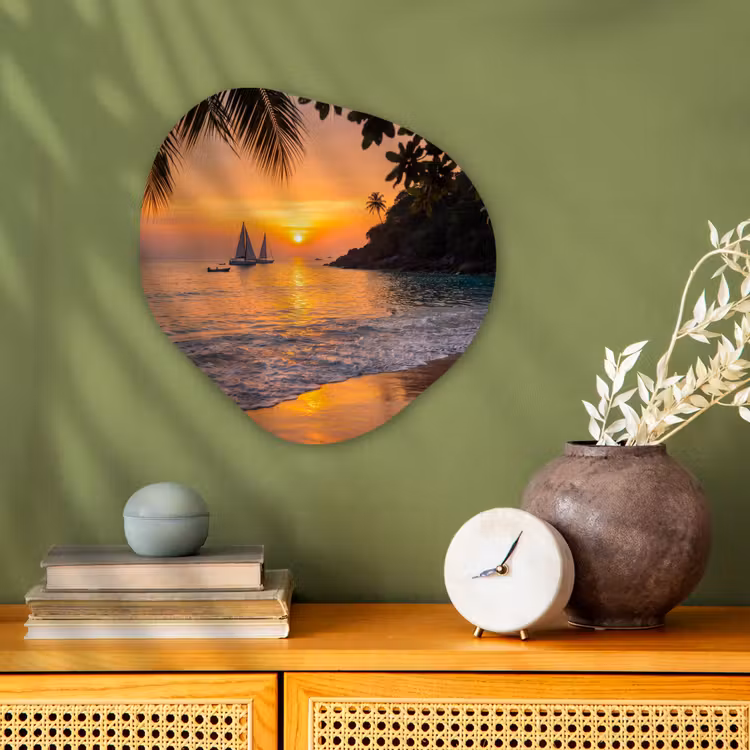 Zee - Zonsondergang - Boot - Natuur - Oranje Wandcirkel Organisch Forex 3mm klein -sfeer2