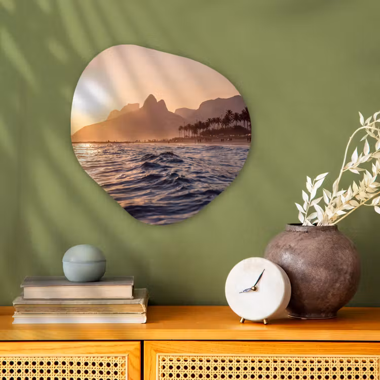 Zee - Golven - Zonsondergang - Kust - Goud Wandcirkel Organisch Forex 3mm klein -sfeer2