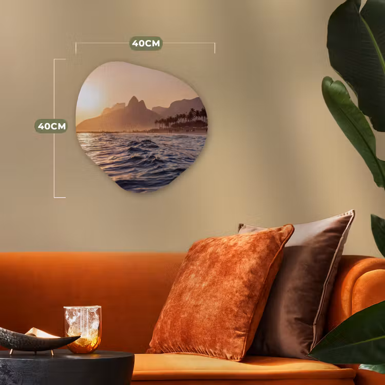 Zee - Golven - Zonsondergang - Kust - Goud Wandcirkel Organisch Forex 3mm klein -sfeer3