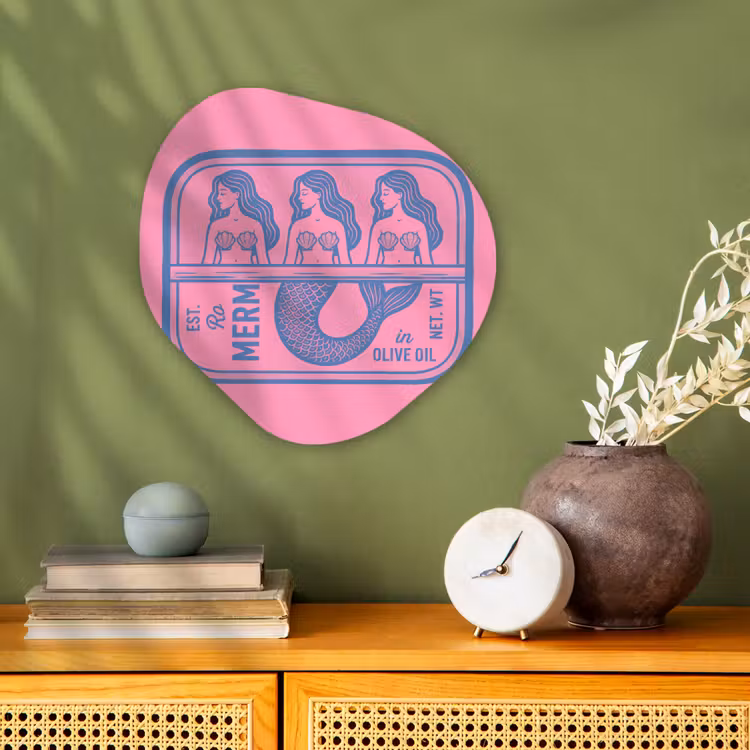 Meermin - Sardineblik - Illustratie - Roze - Retro Wandcirkel Organisch Forex 3mm klein -sfeer2