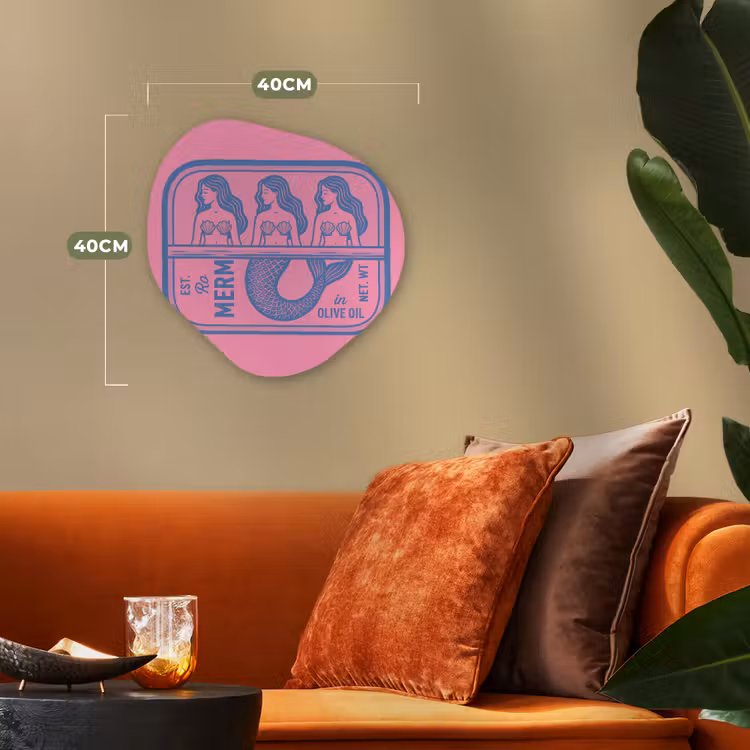 Meermin - Sardineblik - Illustratie - Roze - Retro Wandcirkel Organisch Forex 3mm klein -sfeer3